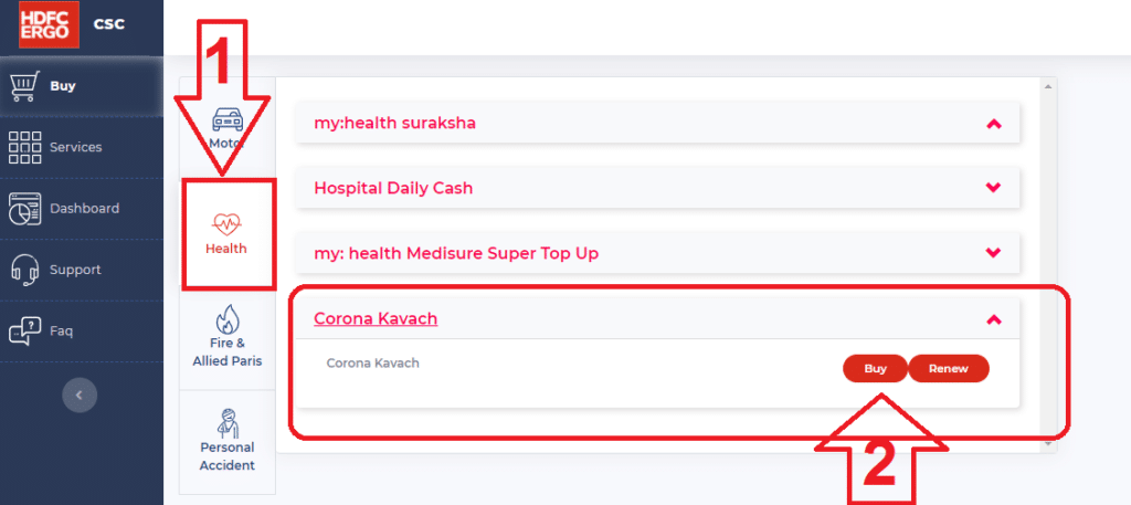 Buy Karona Kavach Health Insurance Policy CSC VLE Online. hdfc rego
