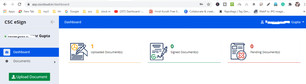 CSC eSign Portal dashboard