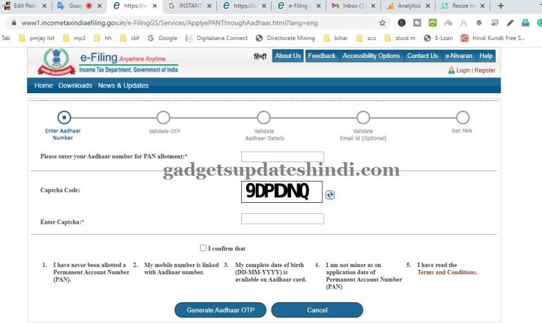 enter your Aadhaar number for PAN allotment