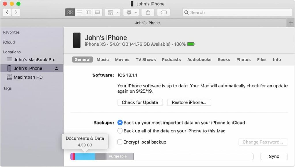 iTunes storage